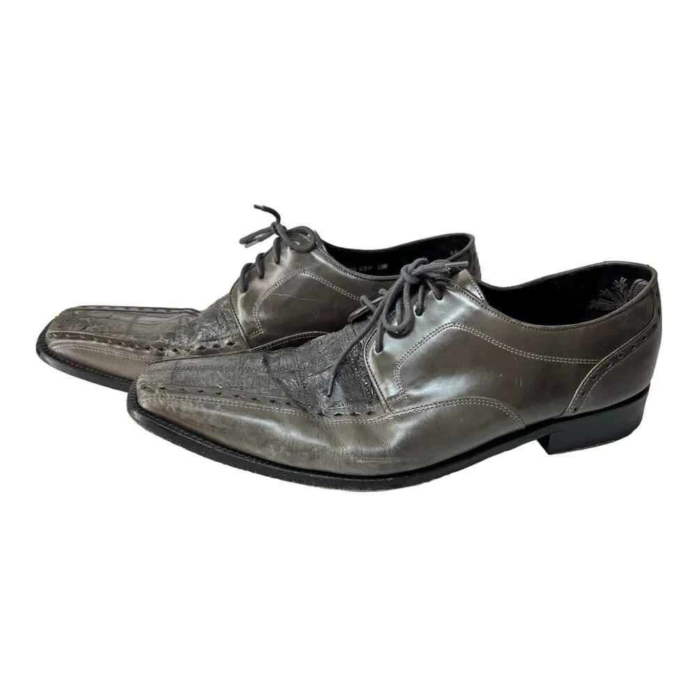 Men's Dress Shoes Oxford Gray 2-Tone Alligator Size 13 M STACY ADAMS 24466